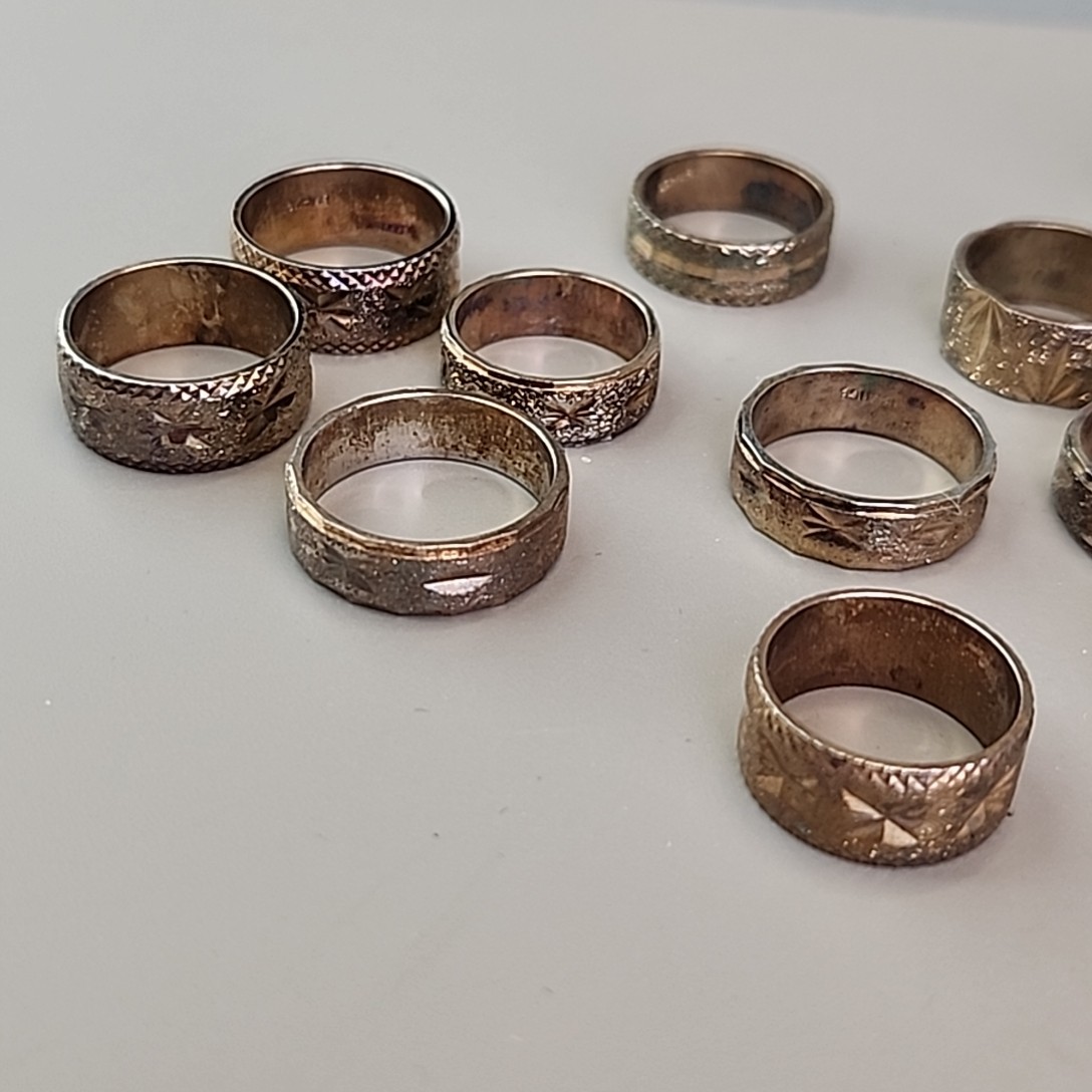 Band Ring Lot of 29 18K Heavy Gold Electroplate Various Sizes 4 to 8 HAVE WEAR