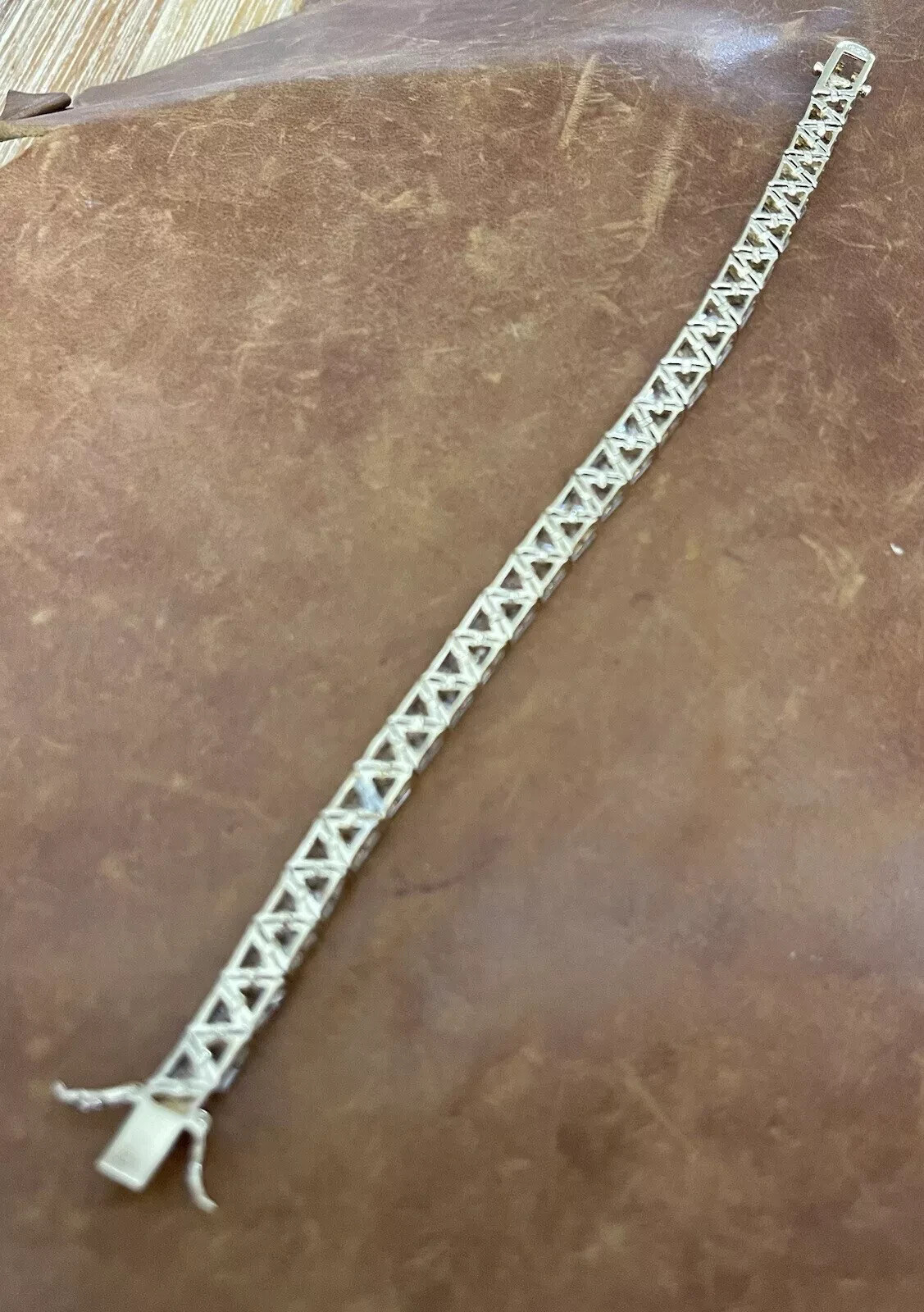 7.76 Ct Trillion Cut Simulated Diamond Tennis Bracelet 14K Yellow Gold Plated