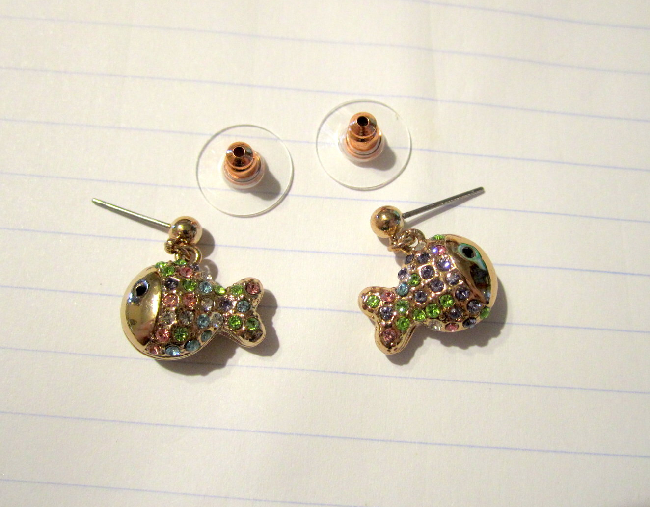 Crystal Fish Earrings – Multi Color Czech Crystals – GOLD