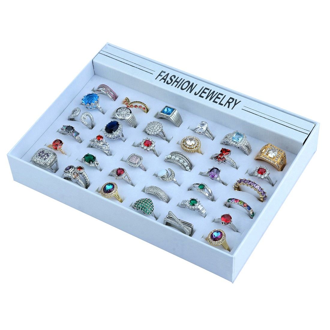 50PCS Wholesale Colorful Crystal Mixed Rings Bulk Finger Band Ring Jewelry Lot