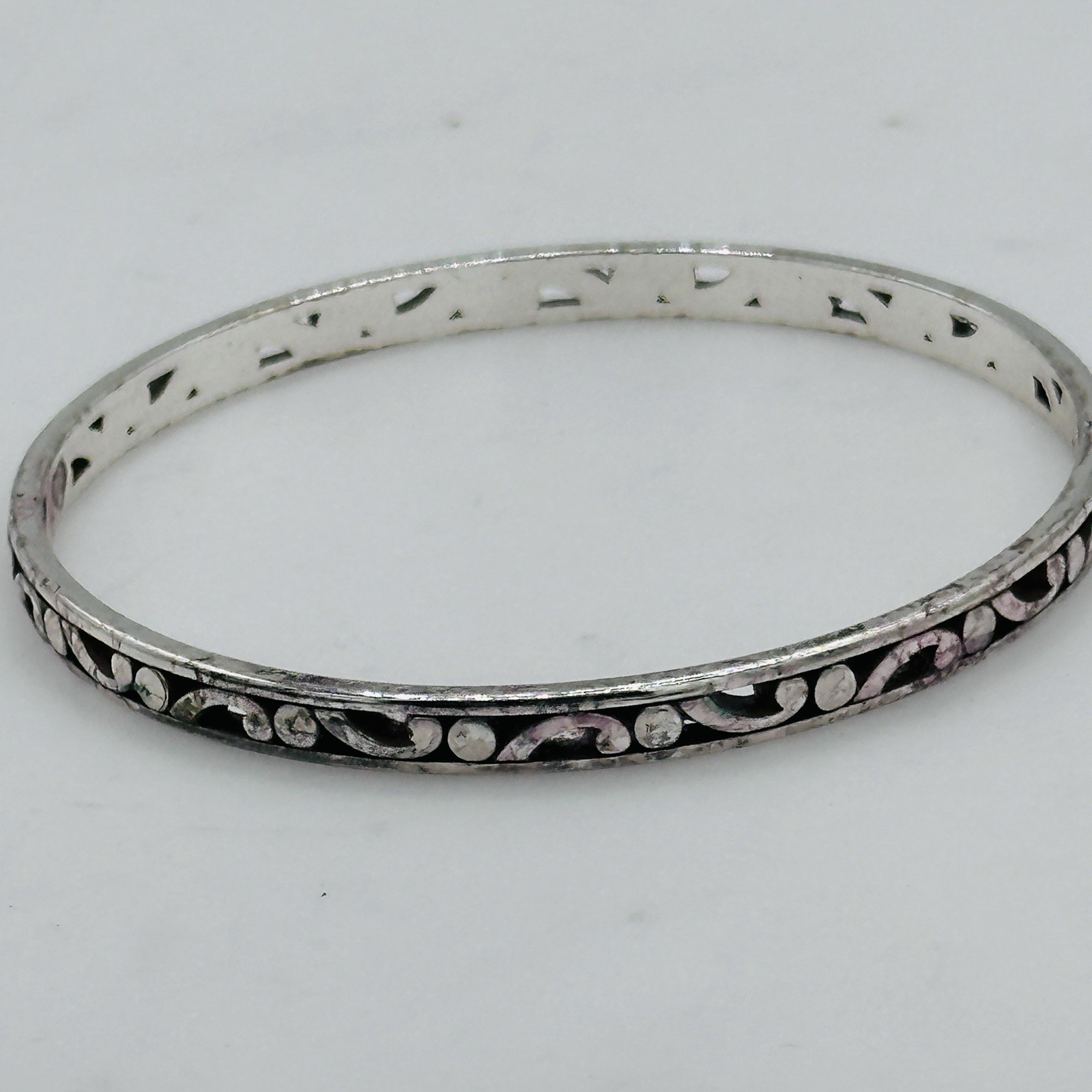 Brighton Contempo Slim Bangle Bracelet Silver Tone Scrollwork Stackable 2.5”