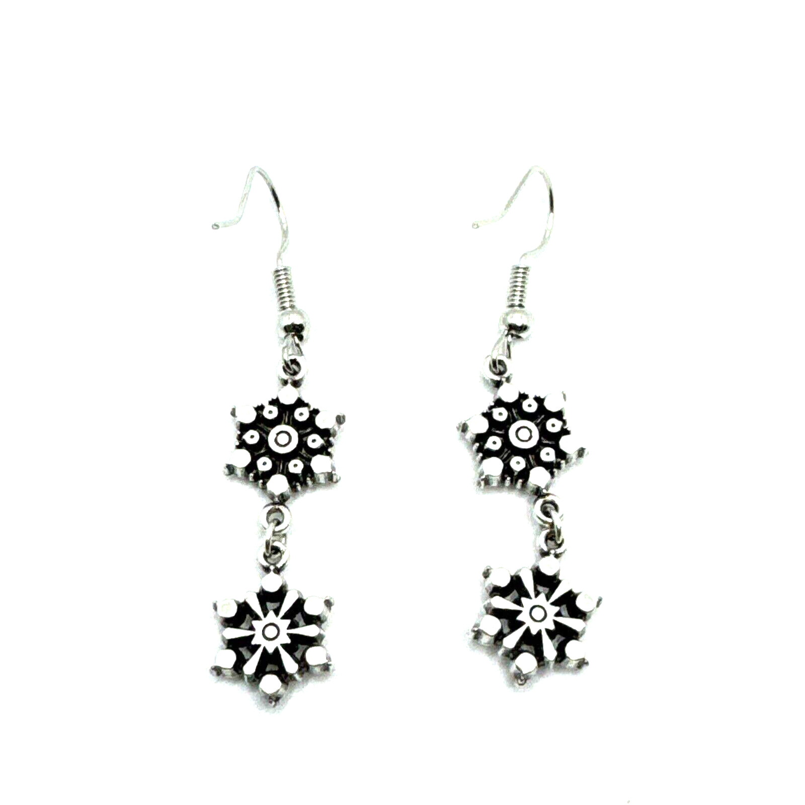 Brighton Arctica 2-Snowflakes Dangle Crystals Holiday Winter Silver Earrings