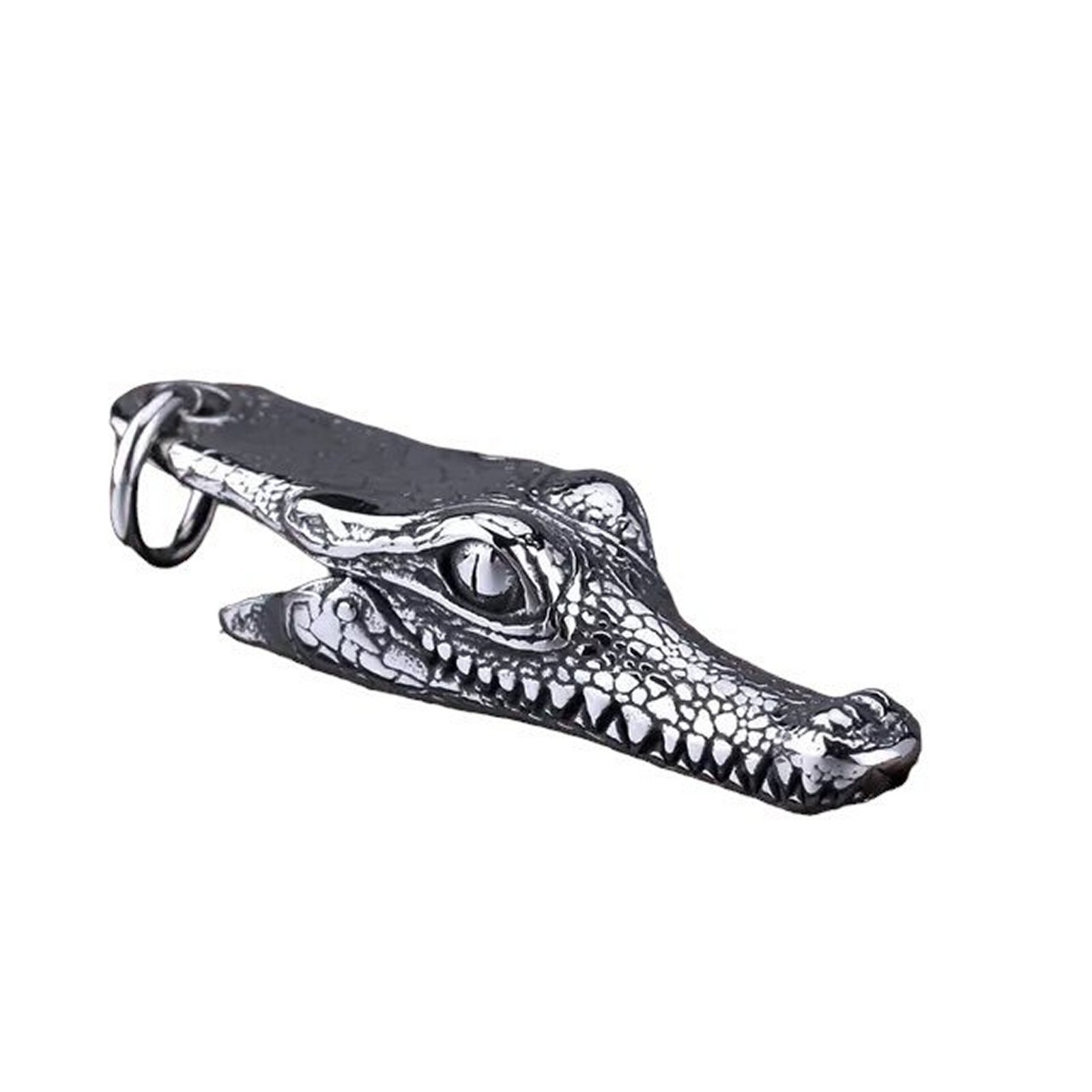 Gator Necklace Silver 316L Stainless Steel Crocodile Head Alligator Pendant