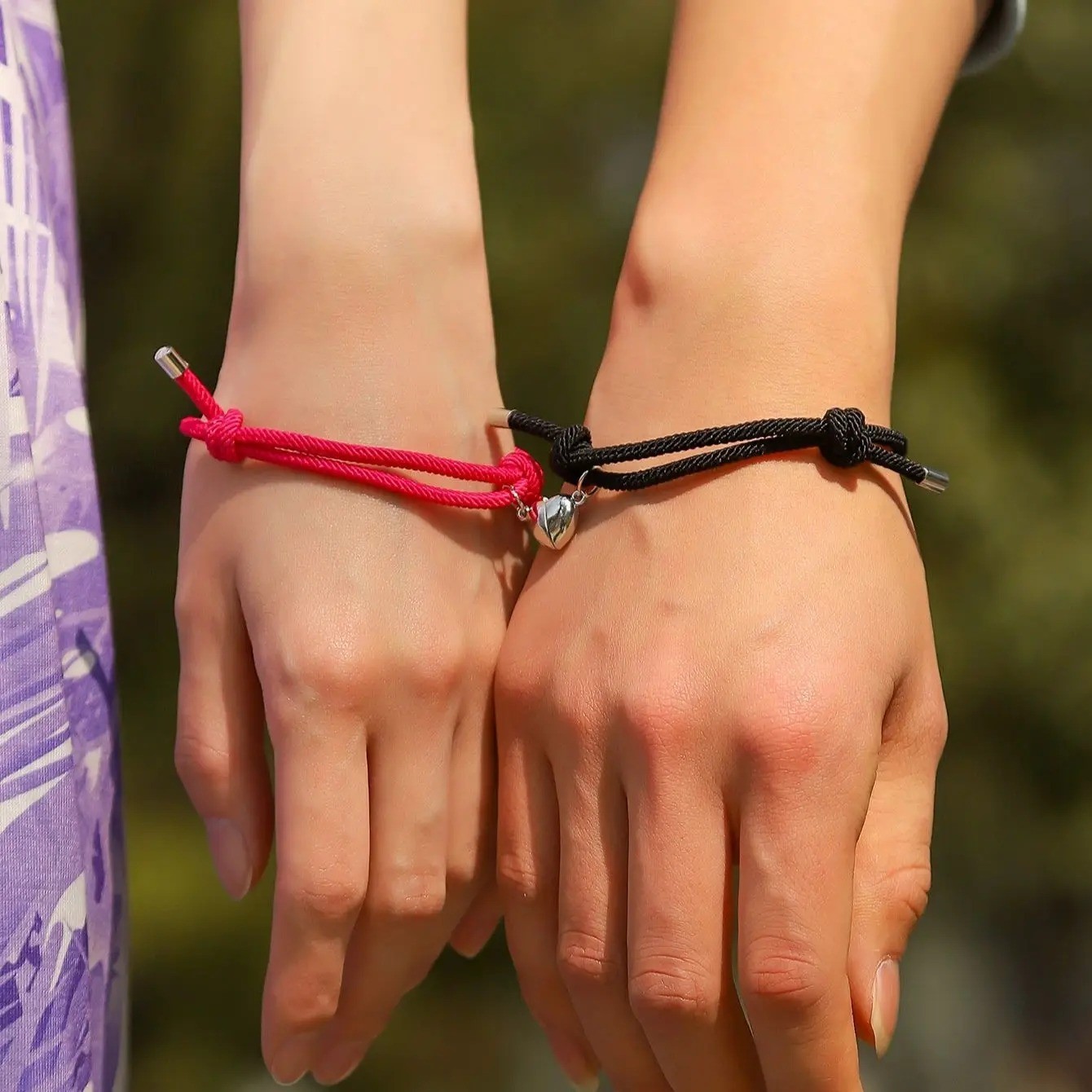 2Pcs Magnetic Couple Bracelet Black White Rope Heart Love Friendship Jewelry