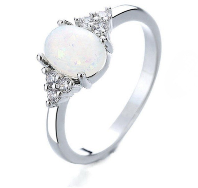 Exquisite White Fire Opal CZ Ring Size 9.5 & Earrings Set