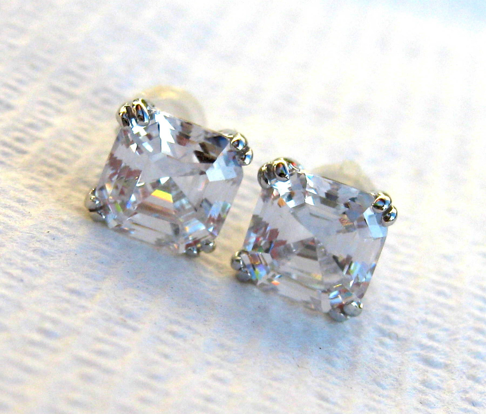 4 Ct Sterling Silver .925 Cubic Zirconia Asscher Cut Studs 7mm Square Princess