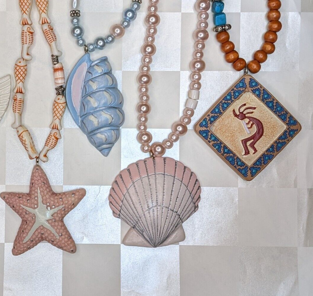 Teen Necklace Lot of 6 Star Fish Sea shell Kokopelli Beaded Jewelry