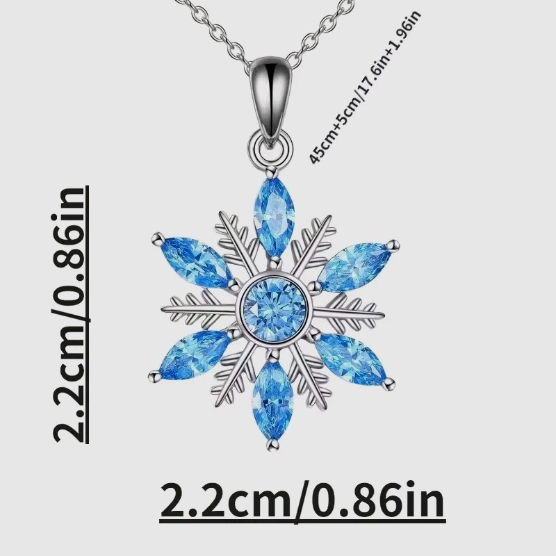 Blue Snowflake Pendant Necklace Fashion Jewelry Holiday Party Silver Toned New