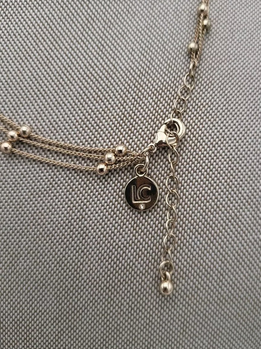 LIZ Claiborne 18 Inch Gold Tone Triple Strand Collar Chain Necklace Ball Bar Y2K