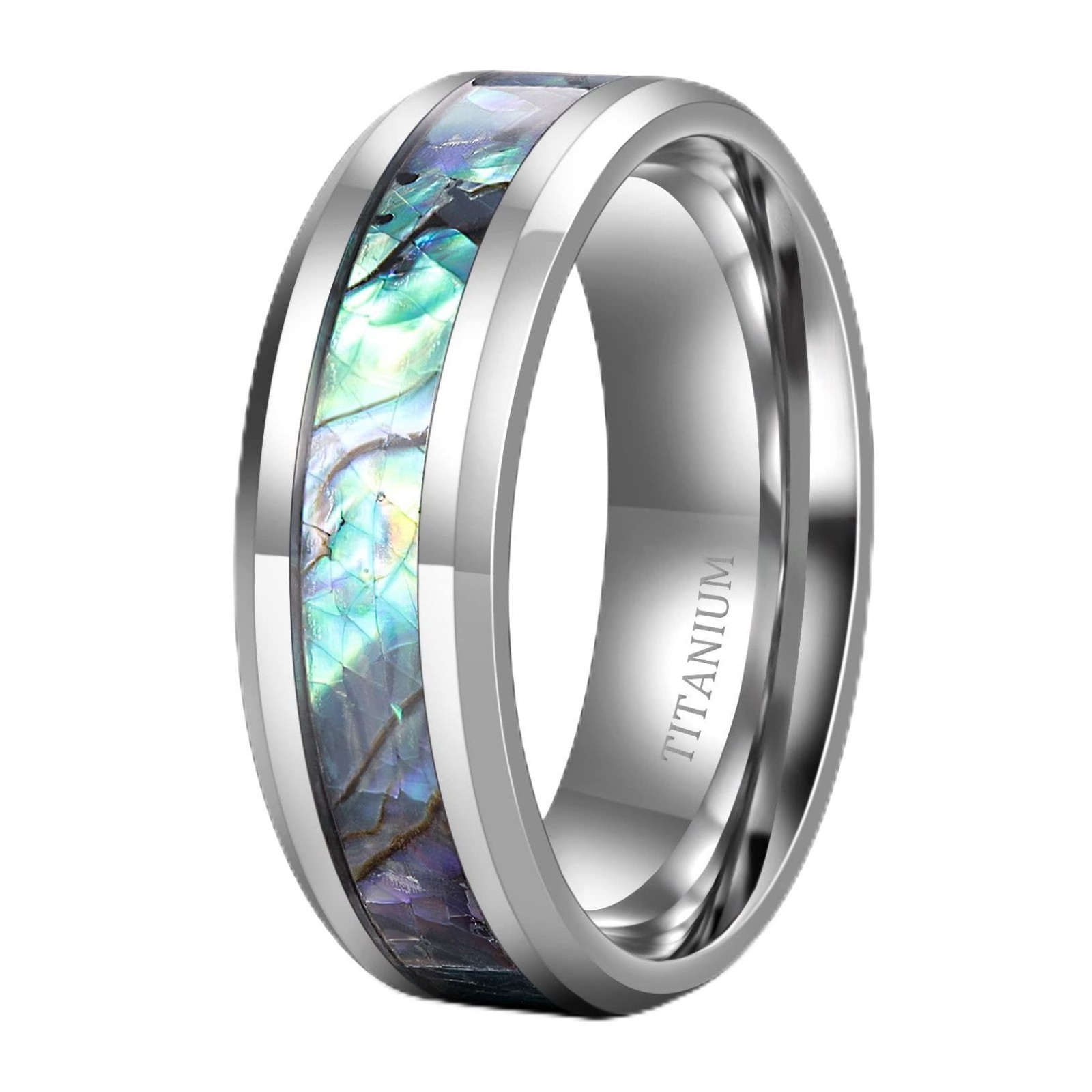 Titanium Wedding Bands 8MM Comfort Fit Abalone Shell Ring for Men & Women, Size