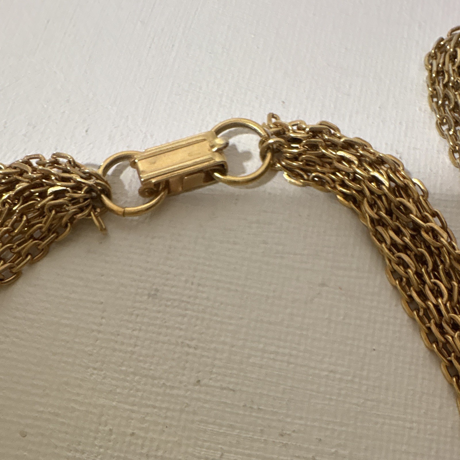 Gold Tone Multi-Strand Bar Link Chain Necklace Geometric Charm Box Clasp 18″