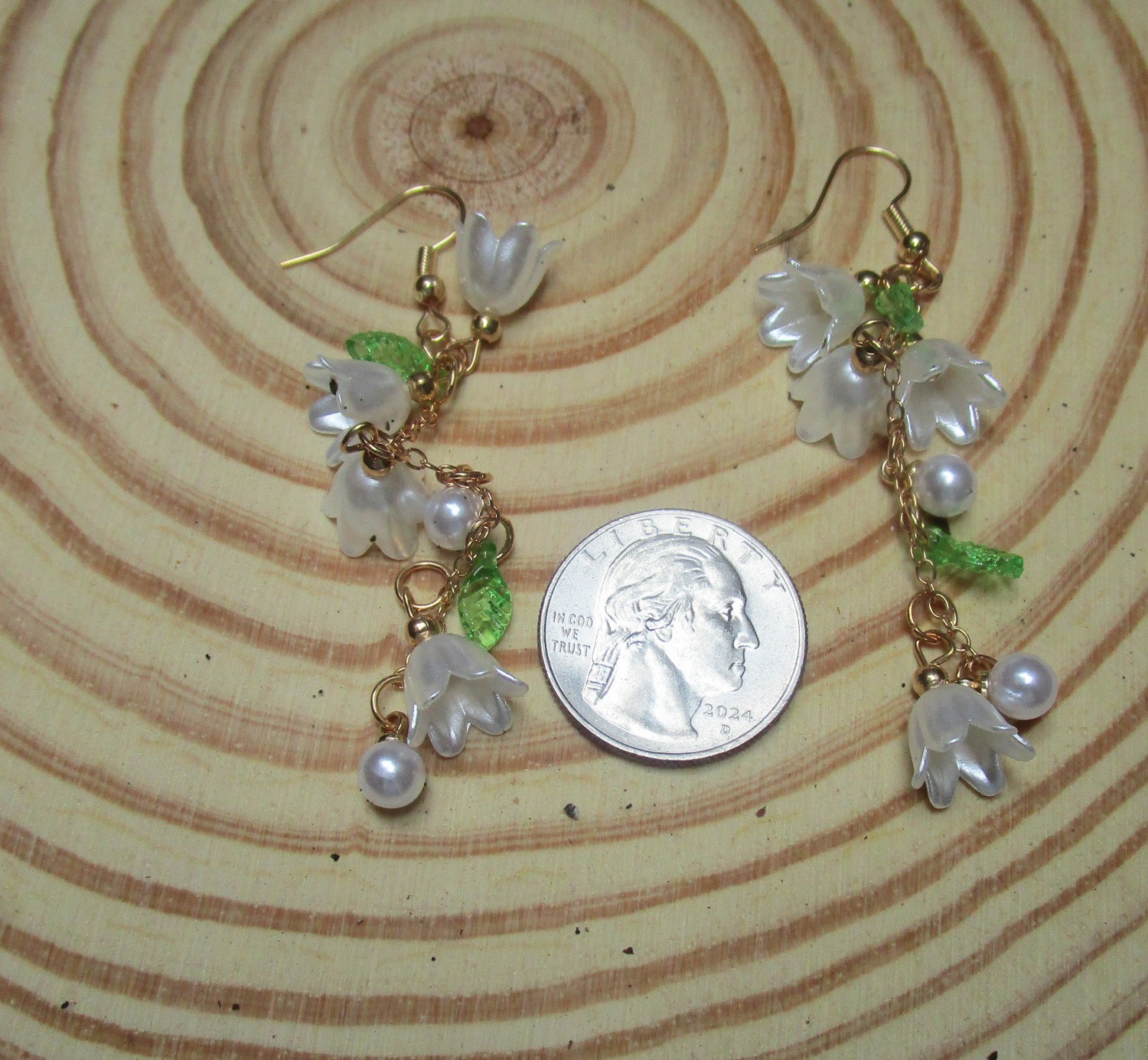Women’s white flower dangle earrings with nickel free hooks