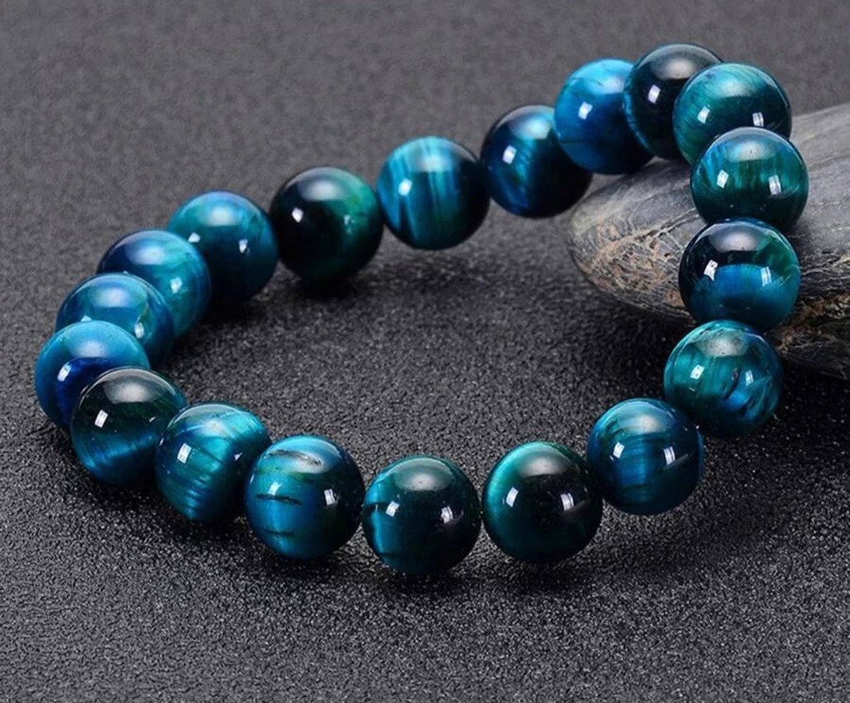 8MM Blue Tiger Eye Bracelet Natural Crystal Stone Energy Healing Reiki for Gift