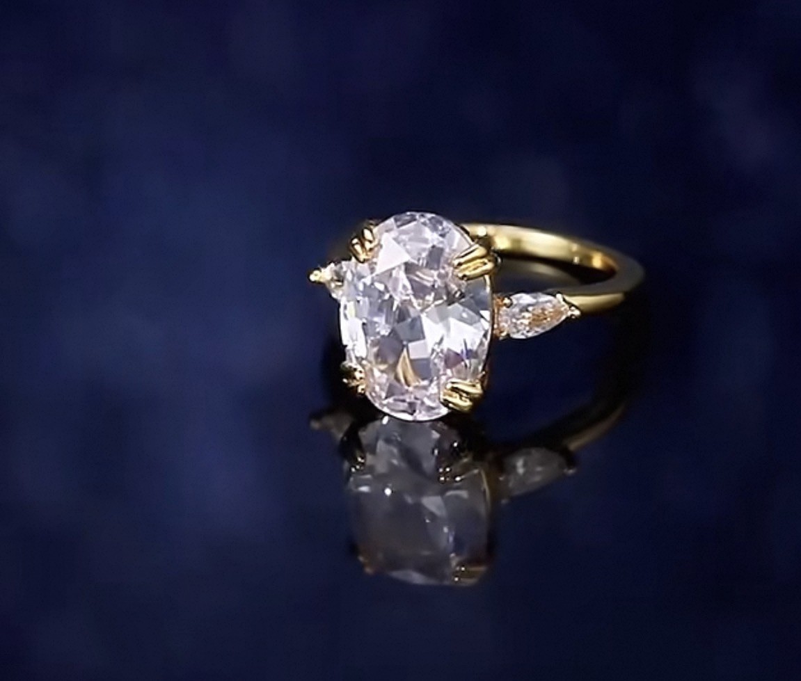 Size 6 Ring 10x14mm Oval Cubic Zirconia Large Solitaire Statement Ring Gift Box