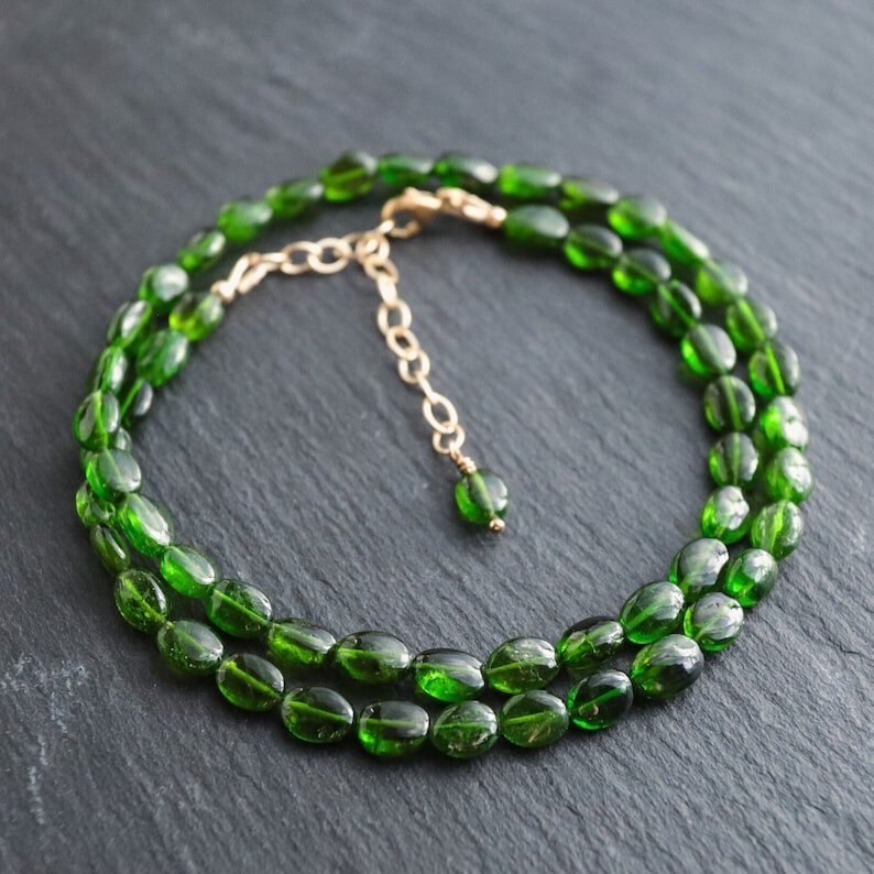 A++ Nature Chrome Diopside Smooth Oval Shape Gemstone Beads Women Necklaces 18”