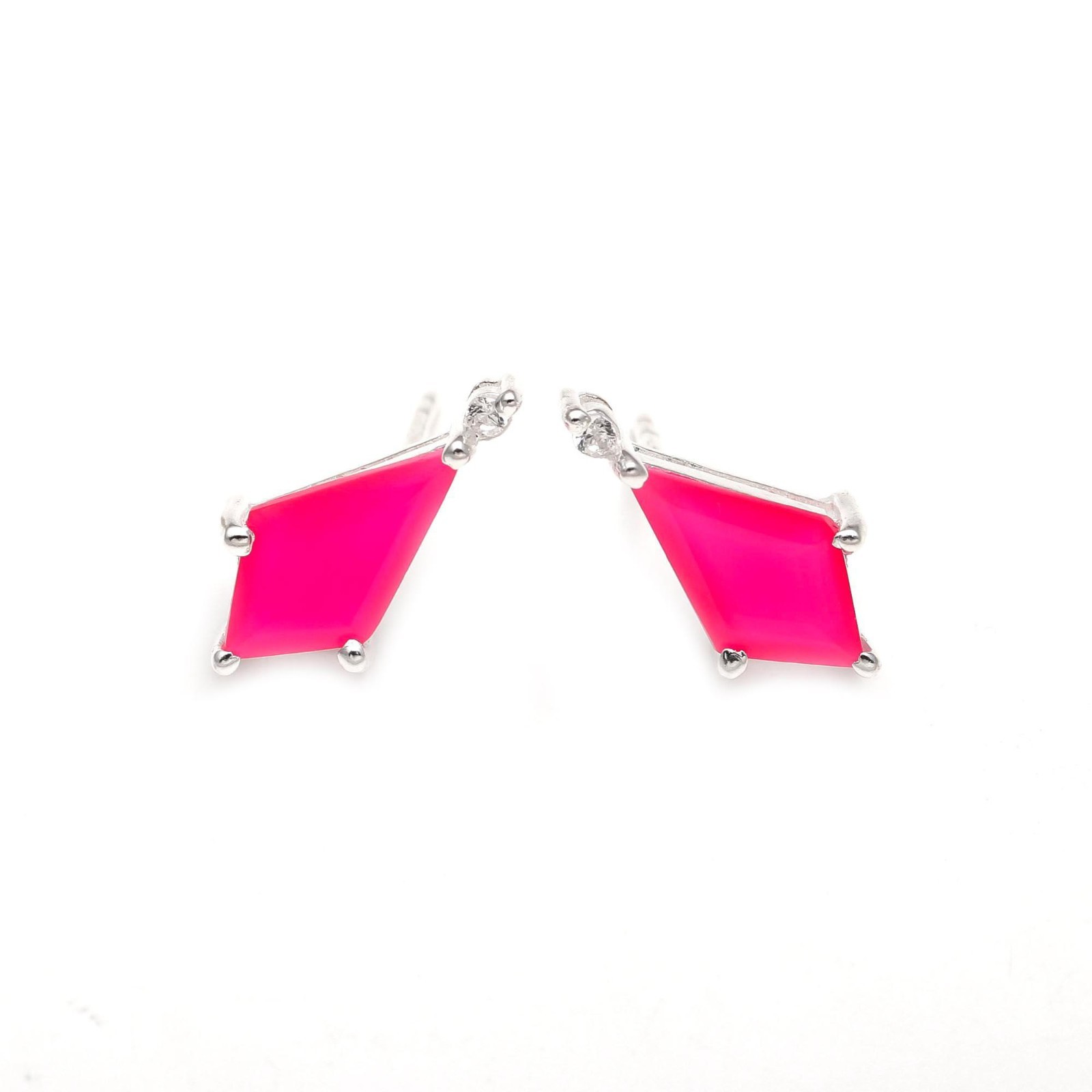 Natural Pink Chalcedony Kite Stud Earrings 925 Sterling Silver Handmade Jewelry