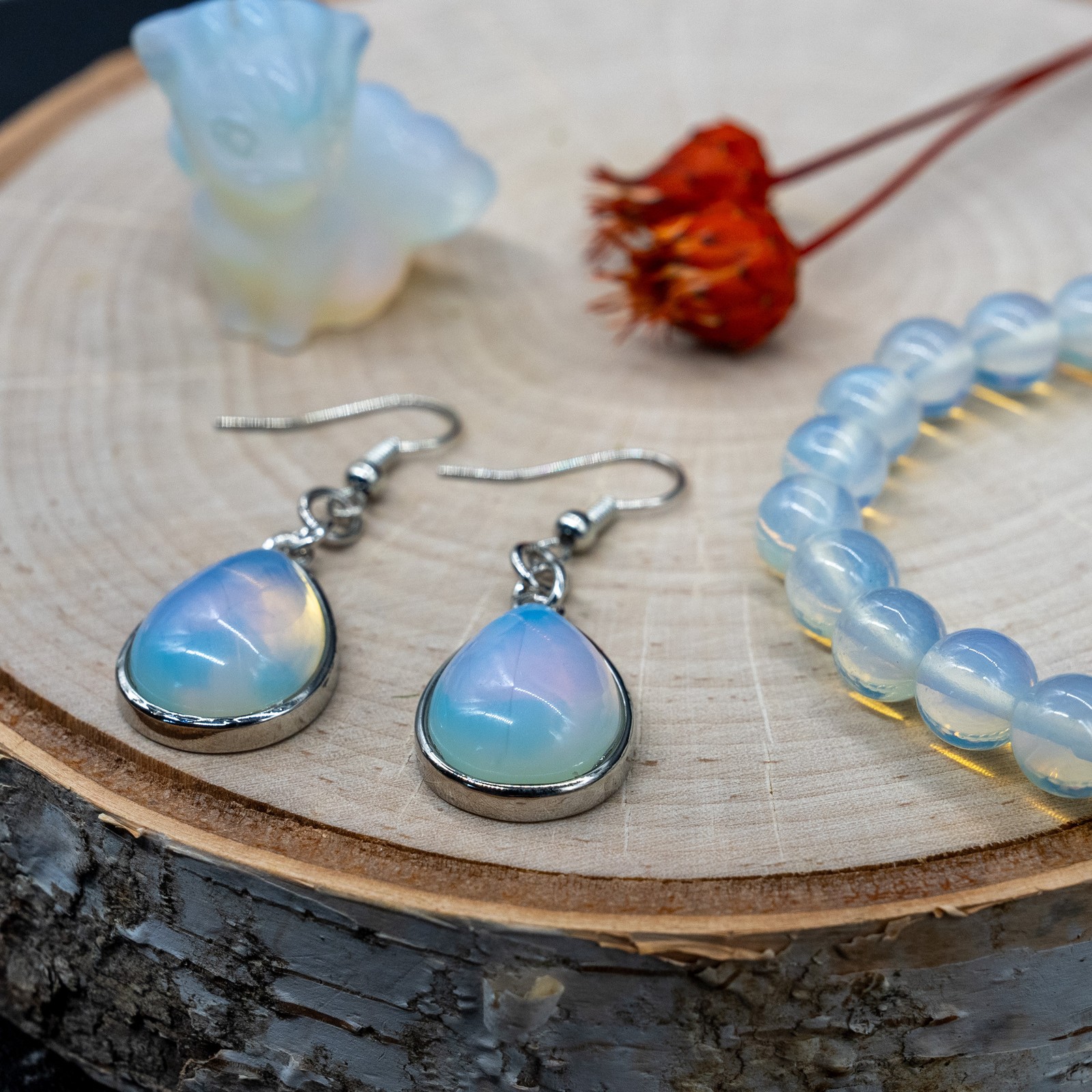 Opalite Crystal Teardrop Earrings Silver Hook Jewelry Accessory Blue Dangle Drop
