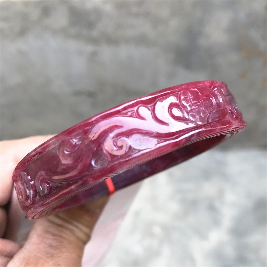 60.6mm Natural Ice Red Jadeite Jade Bracelet Burma Carving Jade Bangle