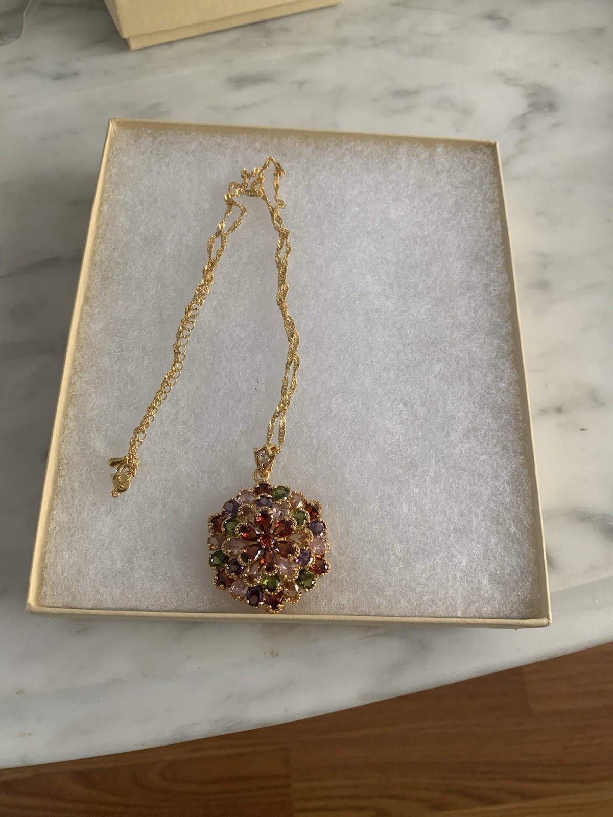 Retro Bohemian Inspired Multicolor Cubic Zirconia Gold Tone Pendant Necklace