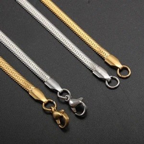 Yellow Gold Plated Stainless Steel 3mm Herringbone Snake Chain Necklace 40cm