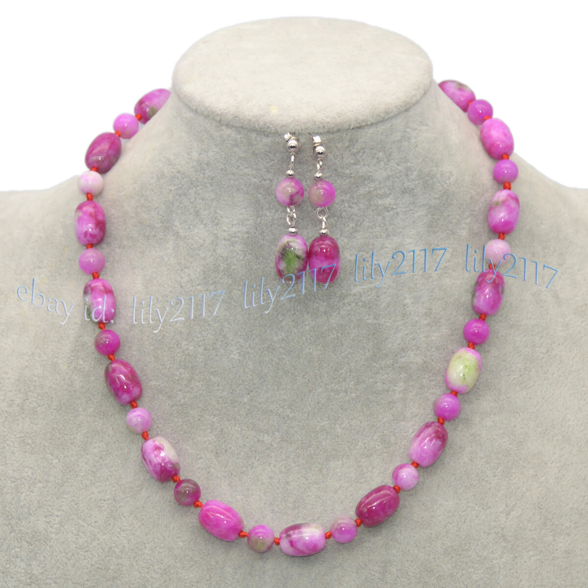 10x14mm Barrel 8mm Round Red Green Multicolor Jade Necklace Bracelet Earring Set