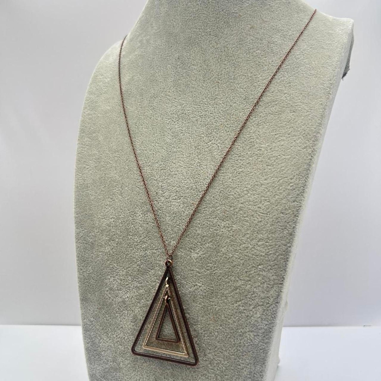 Copper Triangle Pendant Necklace Geometric Long Statement Layered