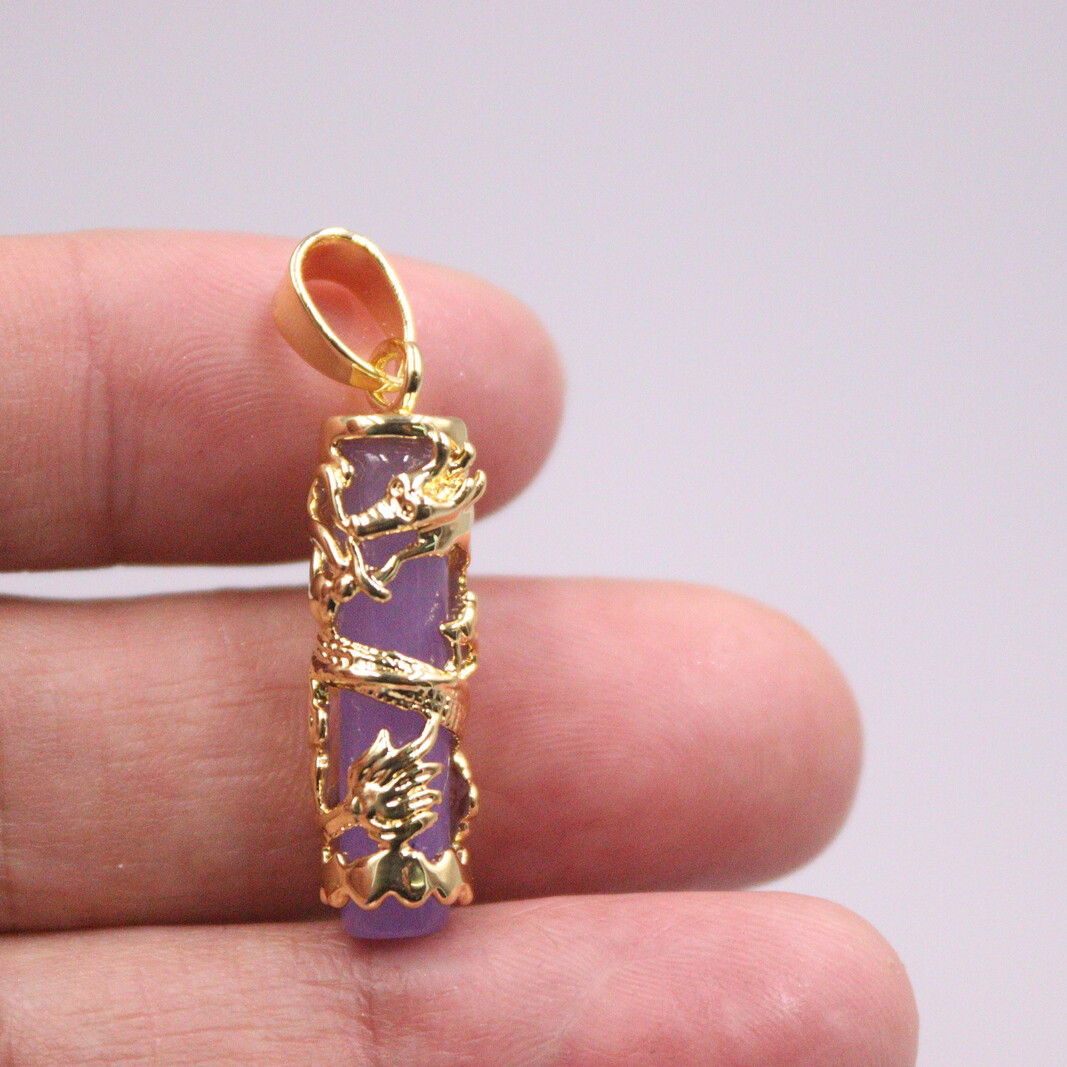 1pcs 18K Gold Over Alloy Metal Pendant with Heating Purple Jade Dragon Pillar