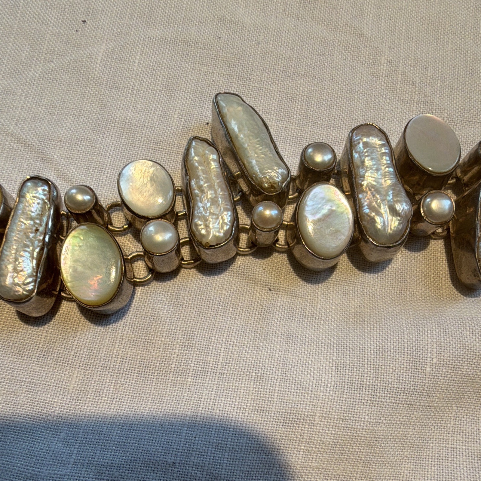 Artisan silverShell & Pearl Link Bracelet Toggle Clasp