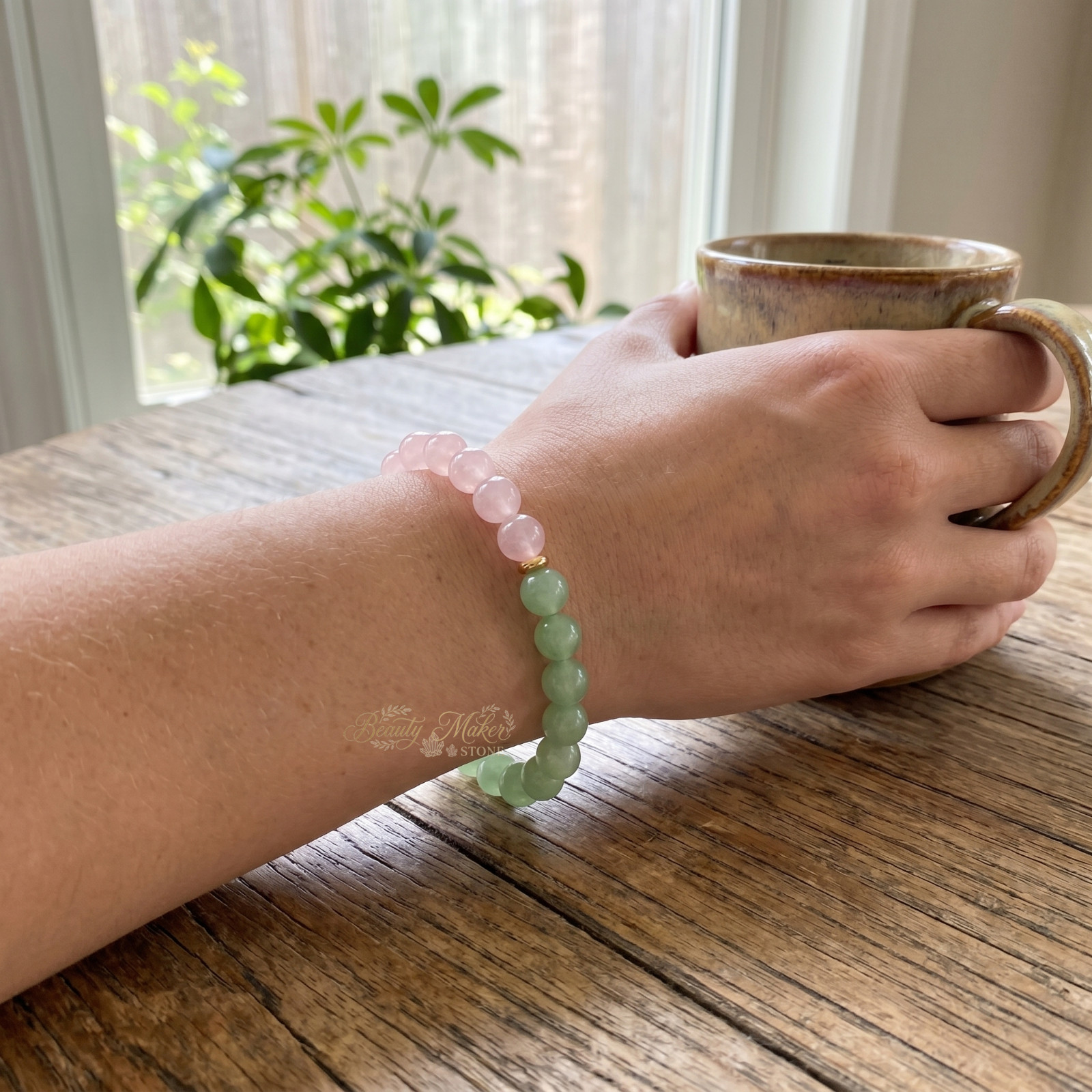 Rose Quartz Jade Bead Bracelet Natural Crystal Love Luck Jewelry Gift for Women