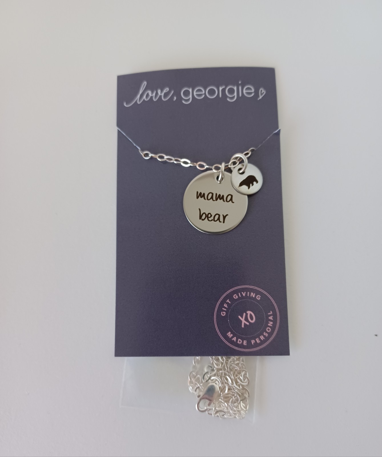 Women’s Mama Bear Silver Necklace Jewelry Love, Georgie Mom Gift