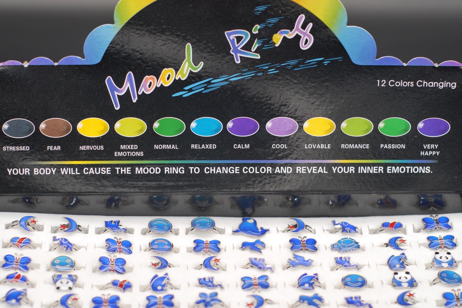 30 Cute Cartoon Animal Mood Ring Adjustable Women Kids Gift Change Color Jewelry