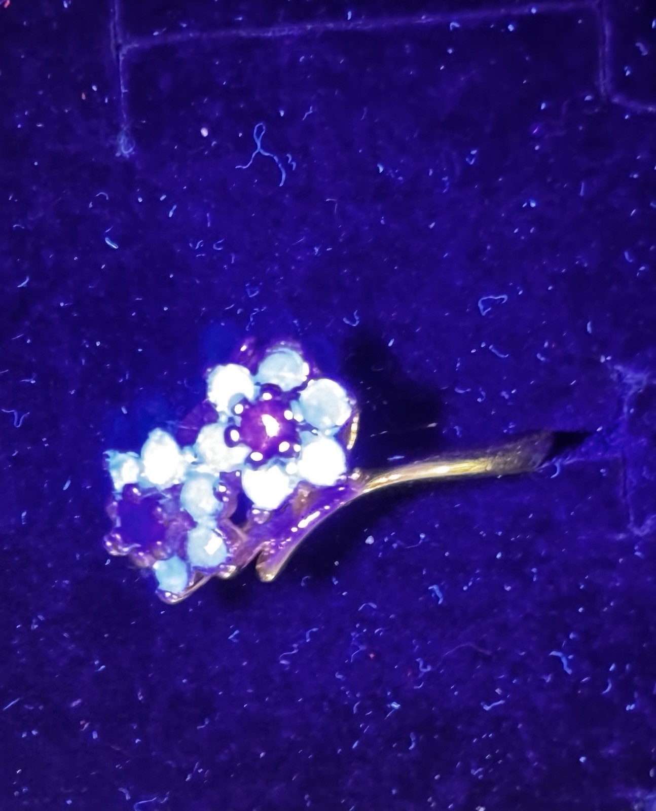 Size 7 Floral 18k Gold Electroplated Synthetic Opal Red Glass Cluster Ring