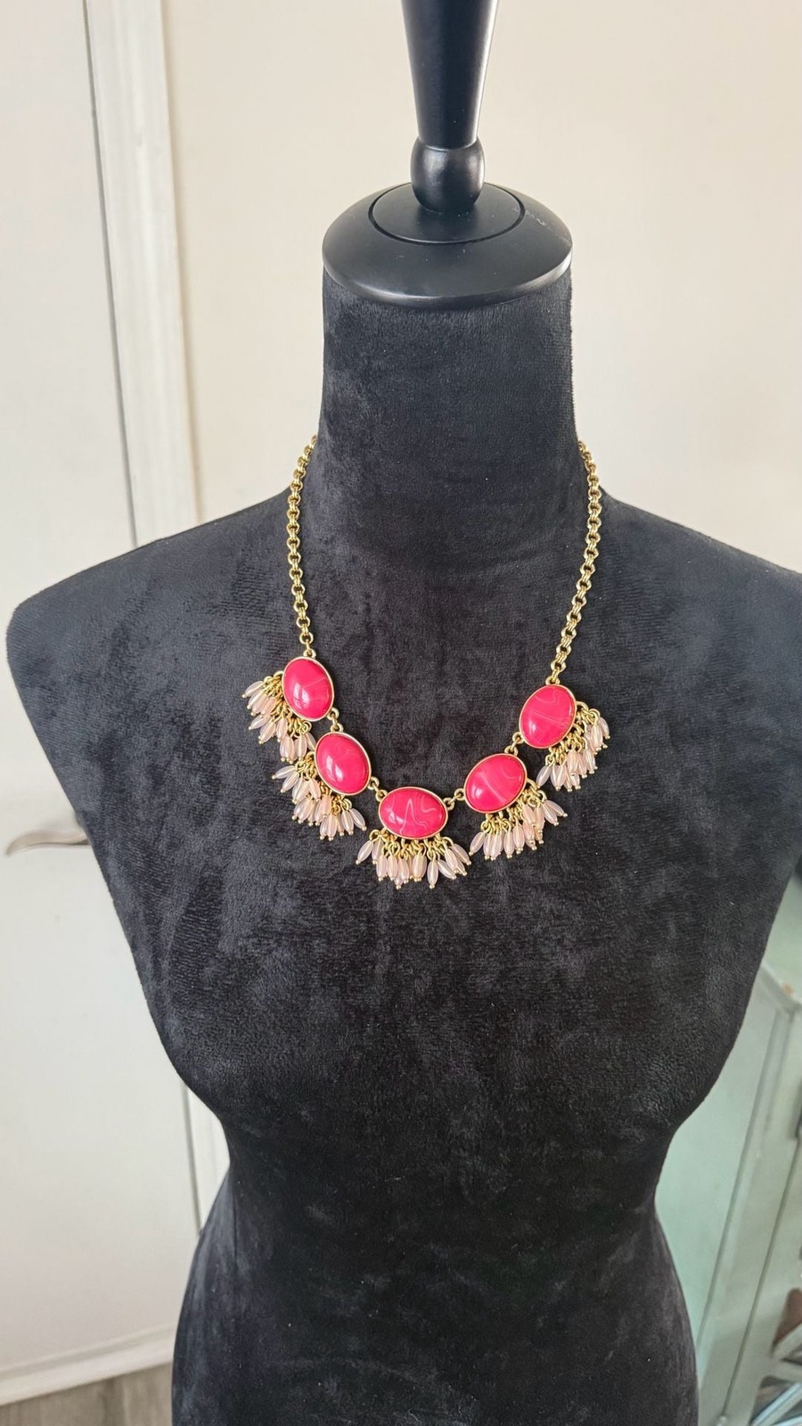 Talbots Pink Resin Cabochon and Dangle Bead Statement Necklace