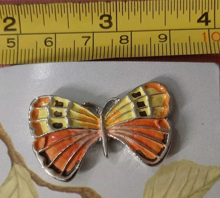 Russ Berrie Enameled Pewter Butterfly pin Orange Yellow Divine Expressions
