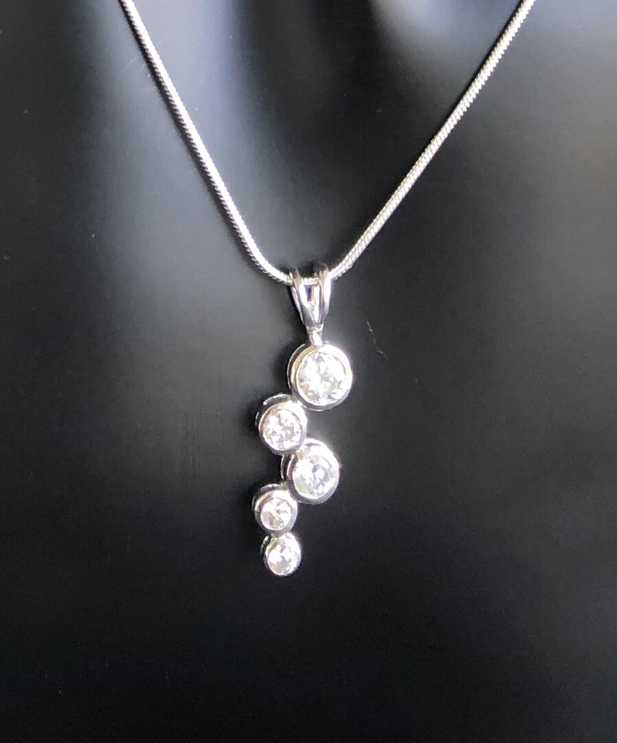 Channel Set Stack Cubic Zirconia Pendant 18″ chain Genuine .925 Sterling Silver