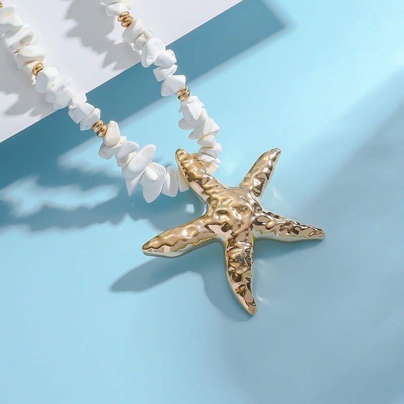 Women’s Bohemian Starfish Pendant Necklace with Imitation Pearl Collarbone Chain