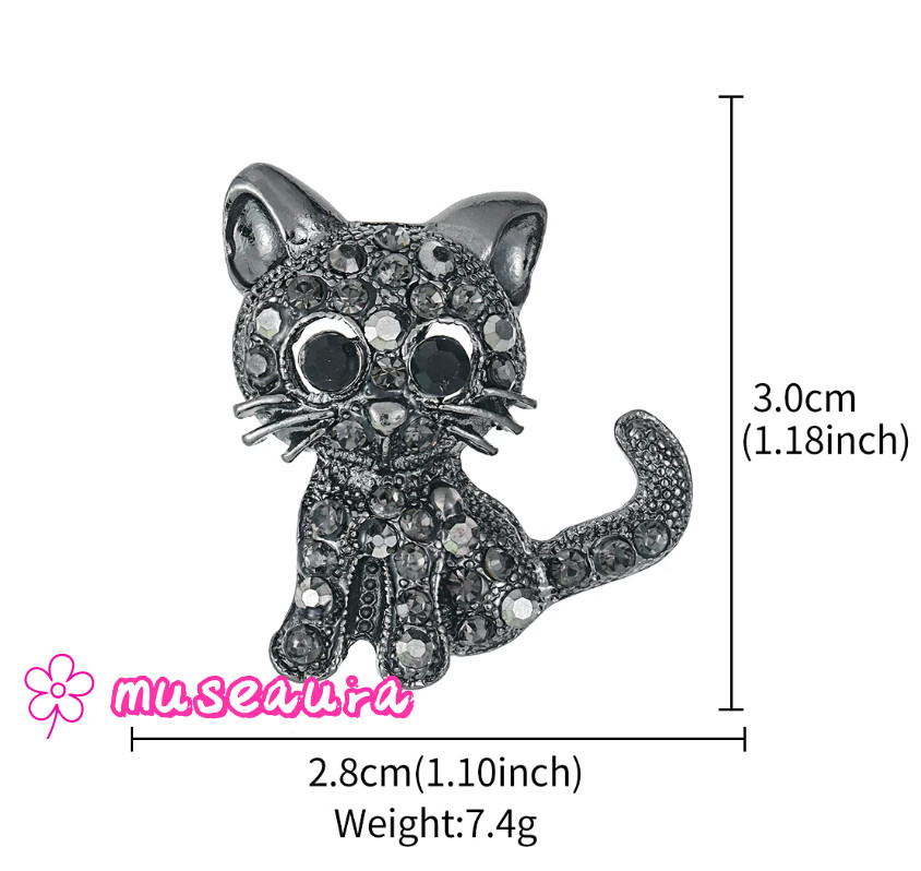 Vintage Rhinestone Gunmetal Black Cat Pin Vintage Style Statement