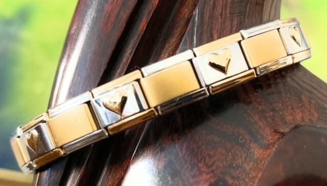 Italian Charm Bracelet Stainless Steel Silver Gold & Heart Links 9 mm Modular