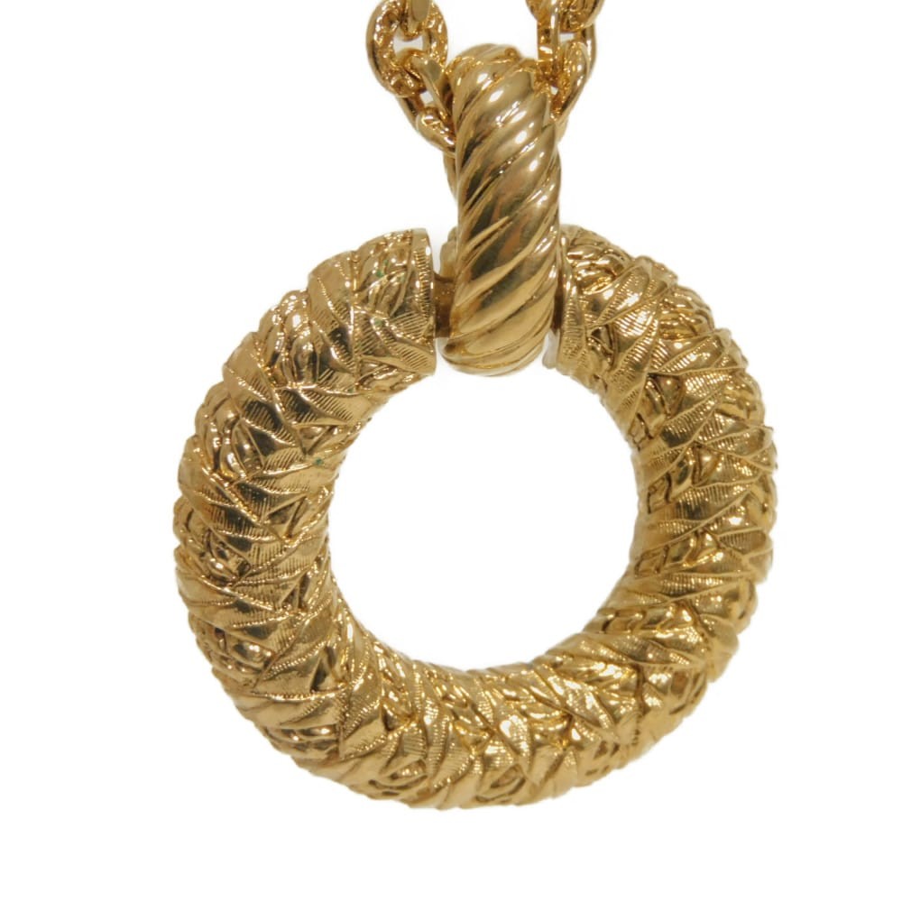 SAINT LAURENT PARIS Round Twist Circle Pendant Necklace Gold Plated Pipe R…
