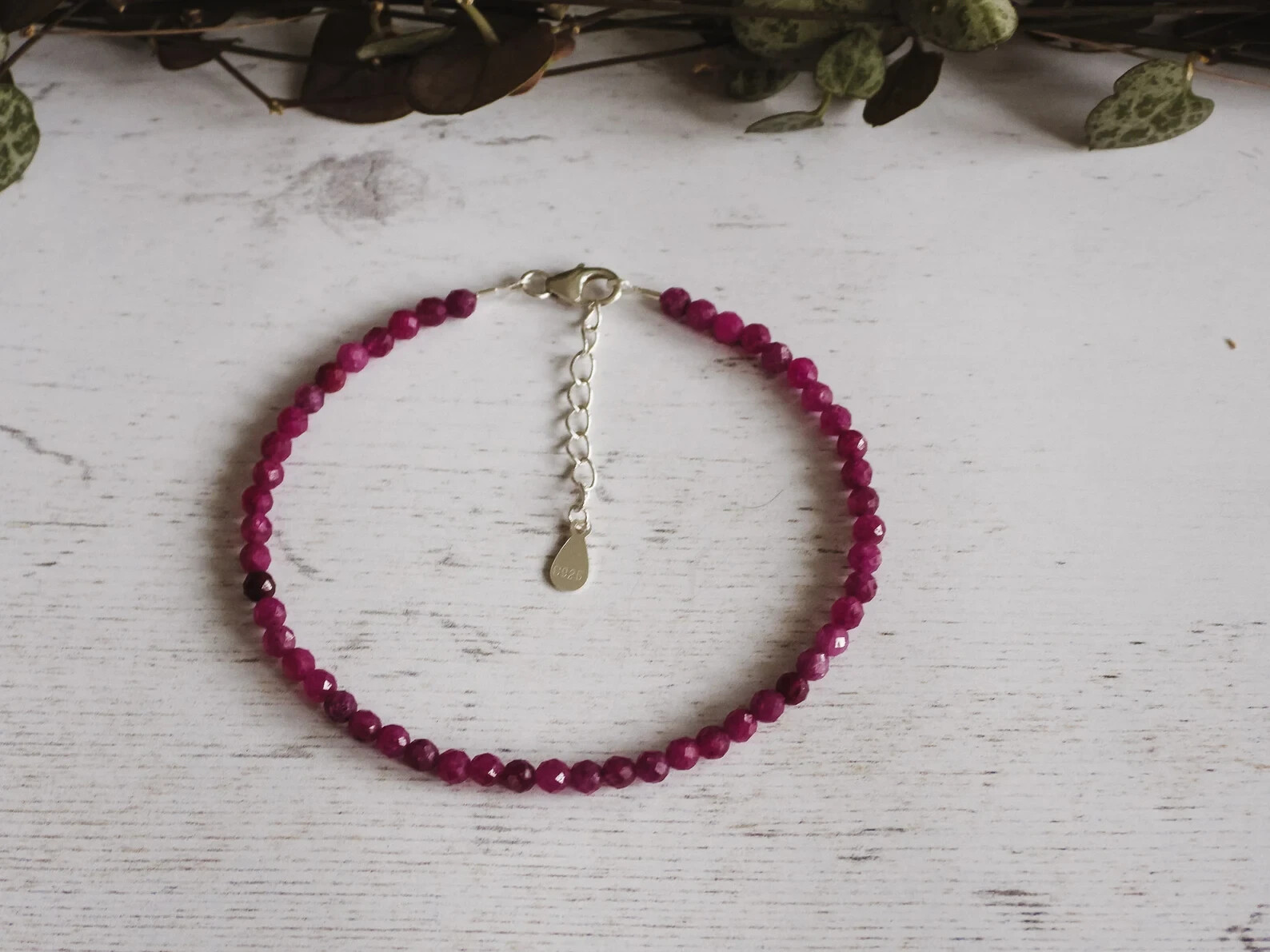Ruby Crystal Gemstone Dainty Bracelet Minimalist Healing 3mm Faceted Beads