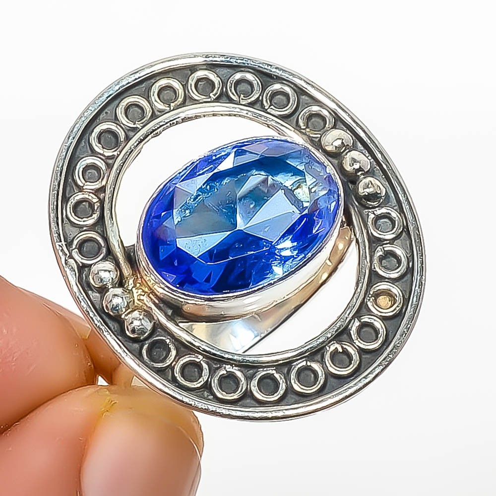 Tanzanite Quartz Gemstone 925 Silver Plated Ring s.9 TR787-64