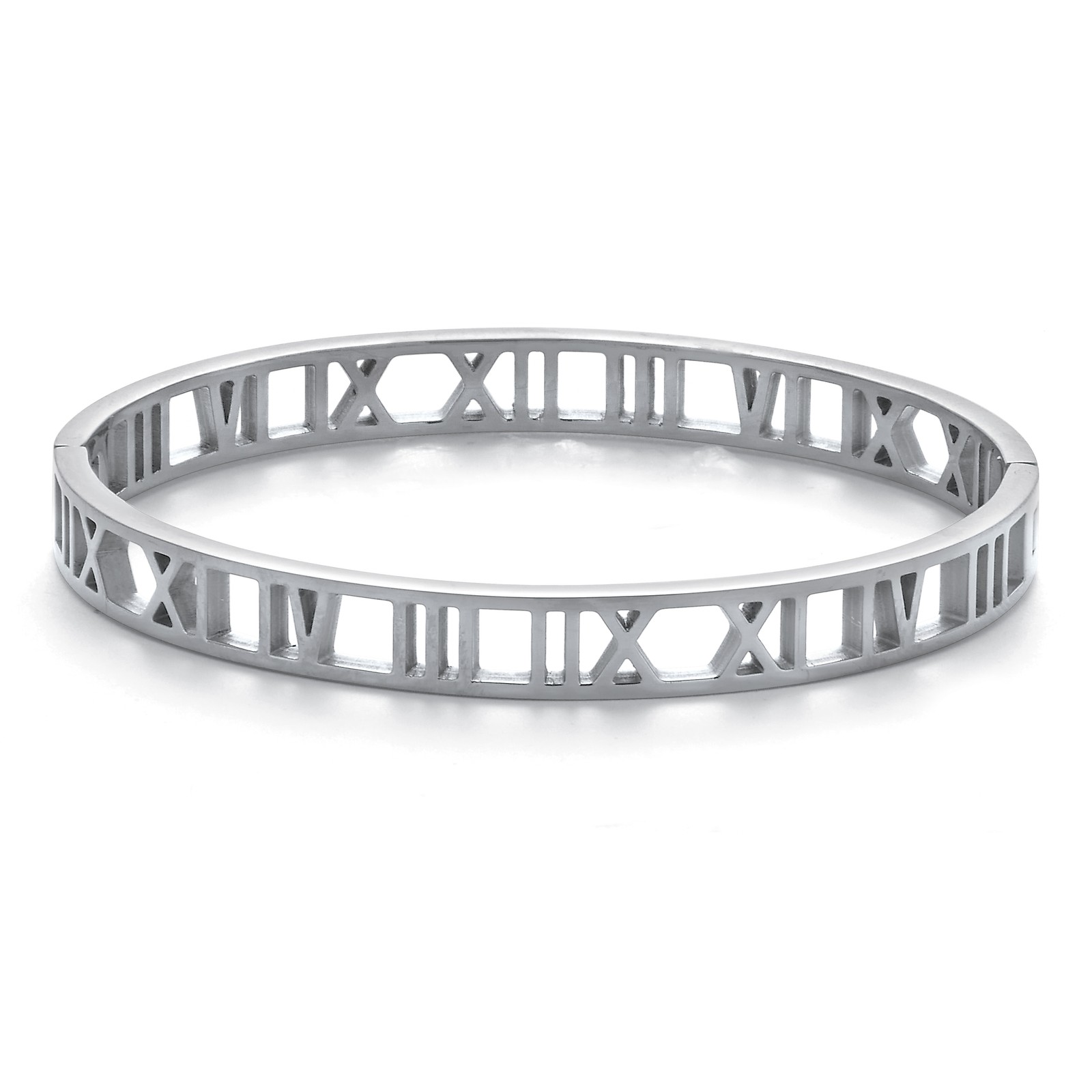 Roman Numeral Stainless Steel Bangle Bracelet