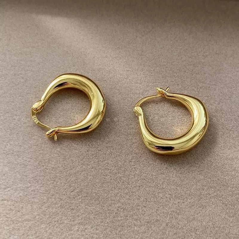 925 Silver Chunky Teardrop Huggie Hoop Earrings Minimalist Thick Earrings A01