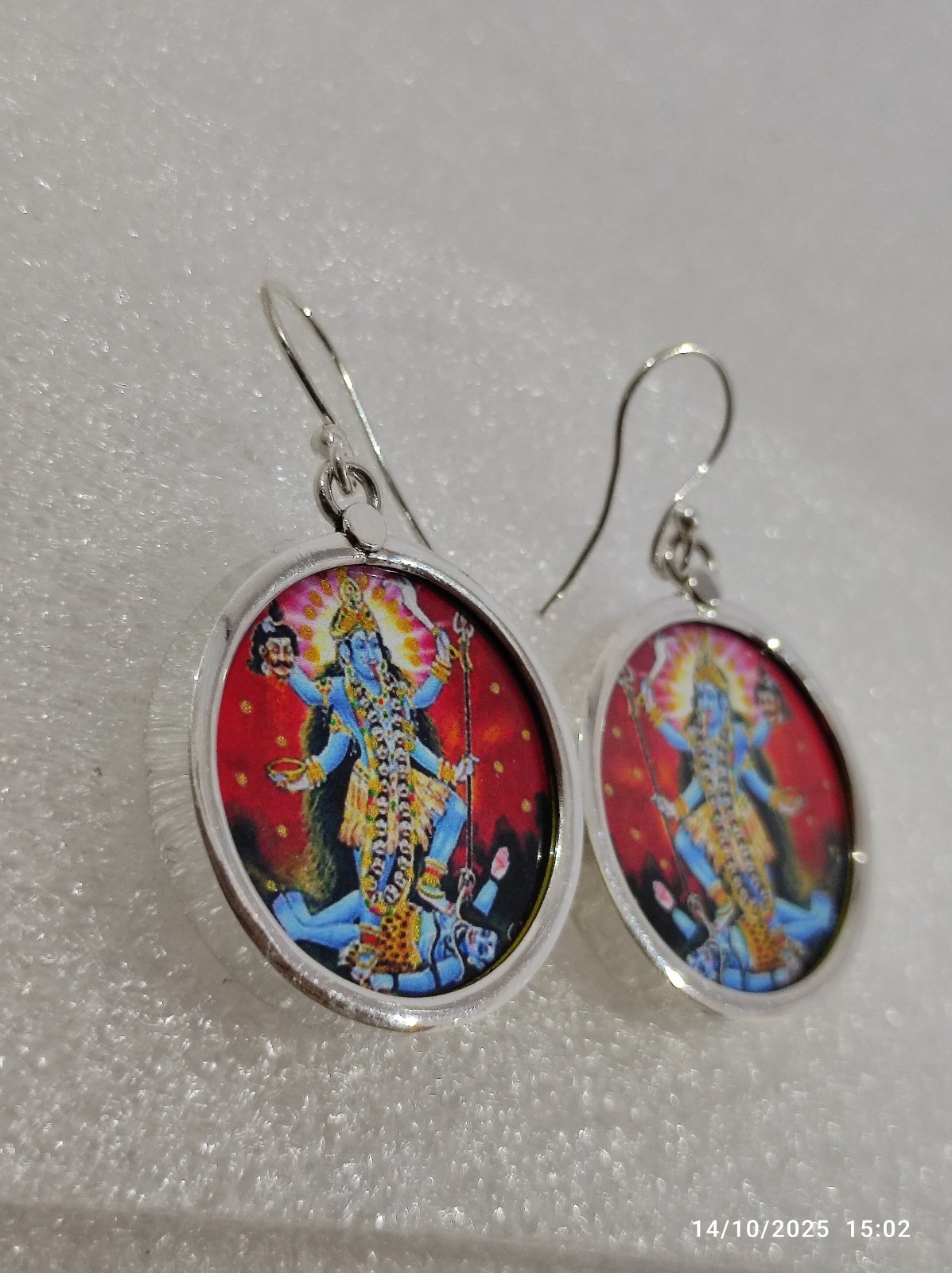 Handmade 92.5 Sterling Silver Glass Framed Goddess Kali Maa Light Weight Earring