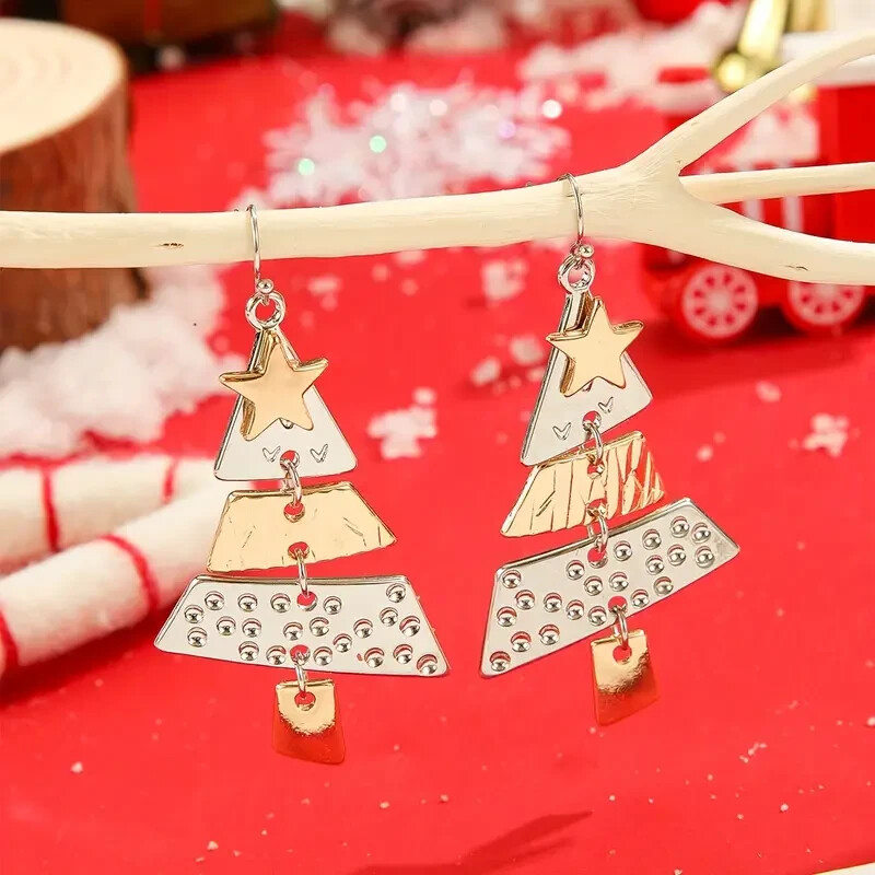 Cute Classic Christmas Tree Dangle Earrings – Zinc Alloy, Perfect Holiday Gift