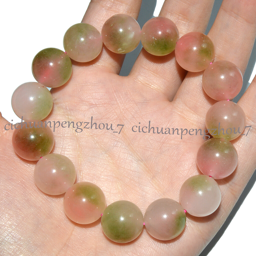 Pink Green Multicolor Jade 8/10/12/14mm Round Gems Beads Elastic Bracelet 7.5”