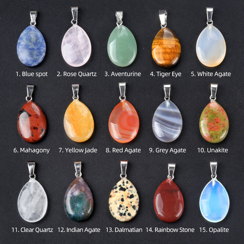 50pcs Mixed Natural Stone Water Drop Gemstone Beads Pendants DIY Jewelry Making