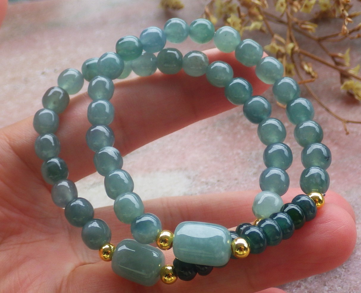1 Pcs Green 100% A JADE Jadeite Beads Bangle Circle Bracelet 6 inches 手链 737146