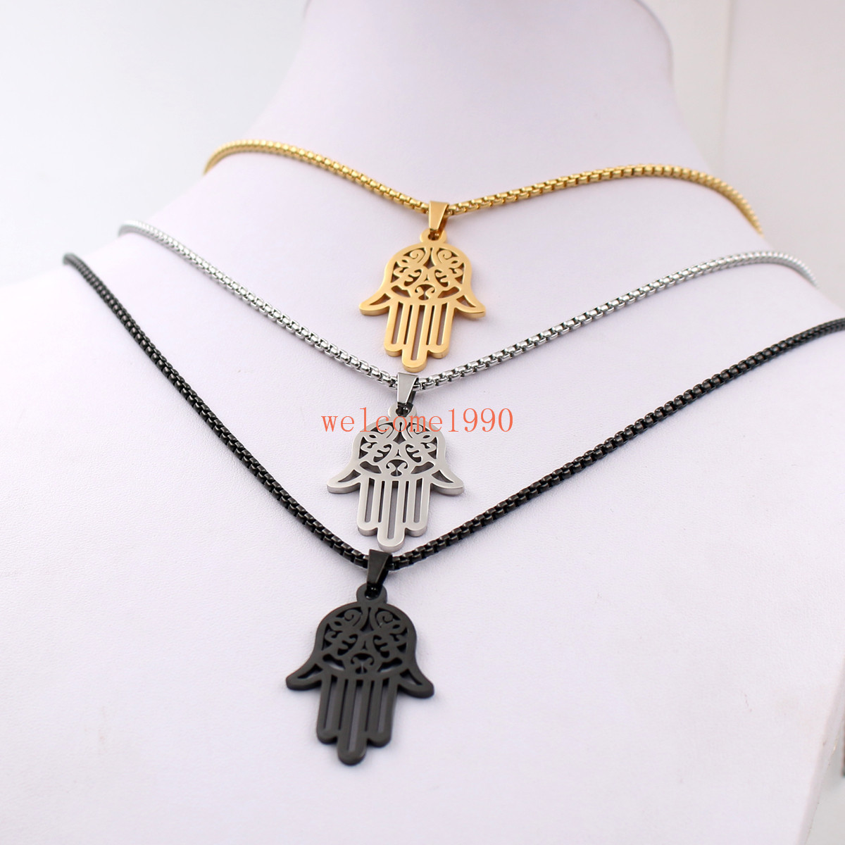 Stainless Steel religions Open Hand Pendant Rolo Chain Necklace Fashion 18-32”