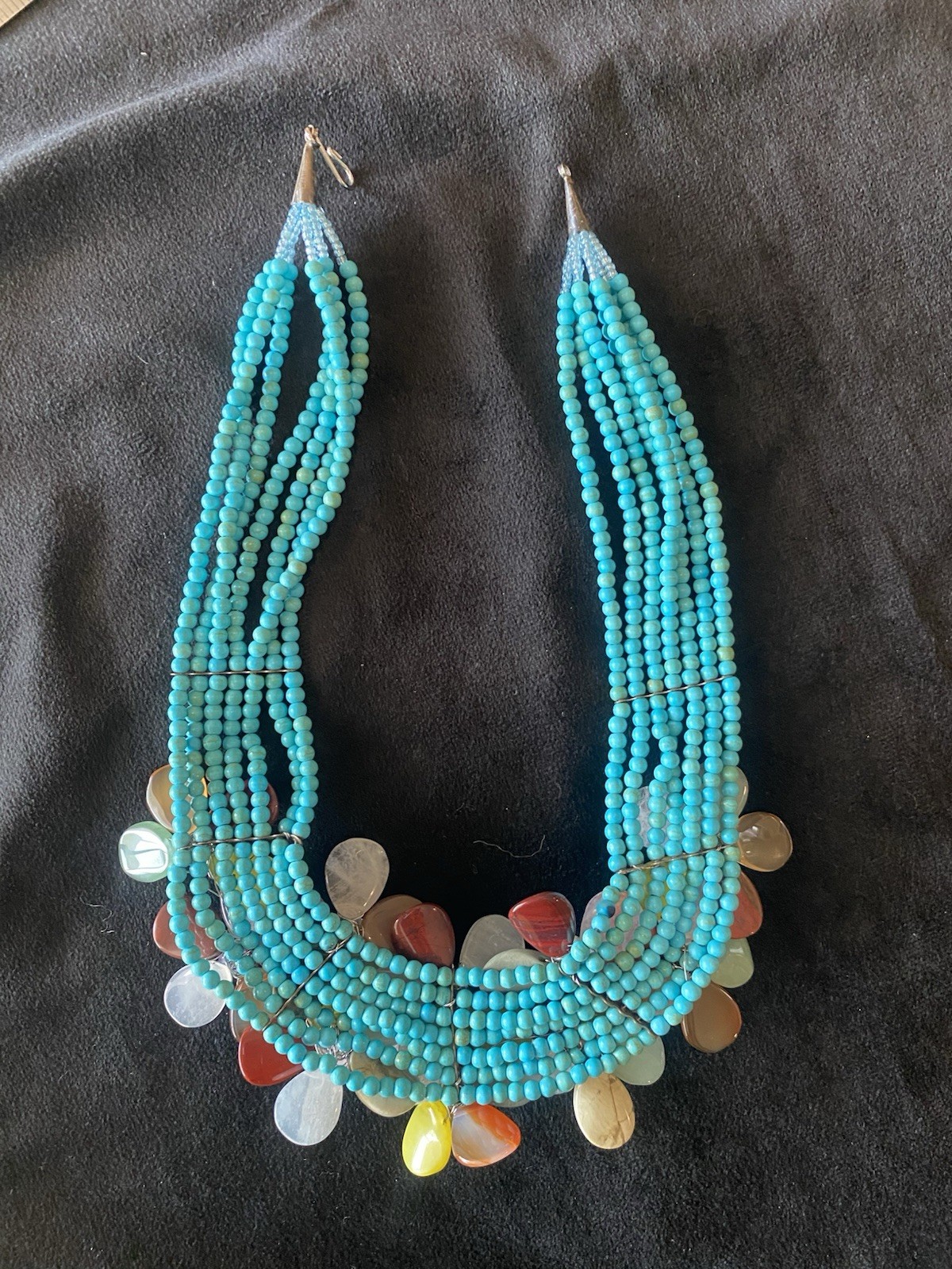 Boho Multi-Gemstone Flower Cluster Necklace Turquoise Beads – Statement Piece